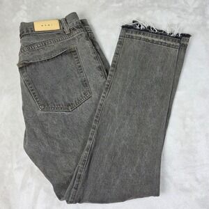 MNML Jeans Mens 36x32 Grey Wash Straight Leg Denim Distressed Streetwear Raw Hem